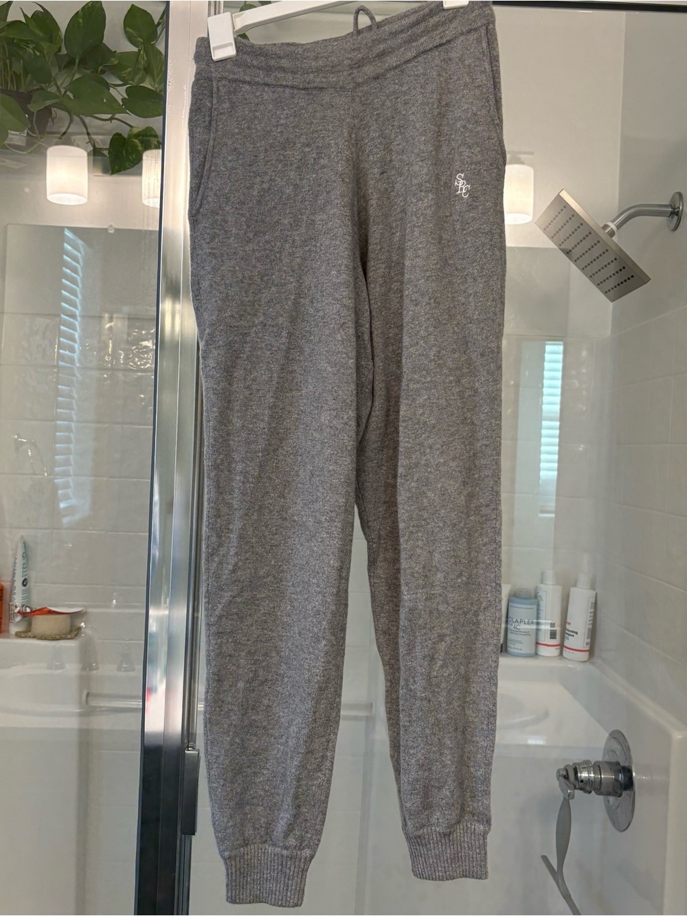 Sporty & Rich Light Gray Knit Drawstring Cashmere Joggers Pants Size Small